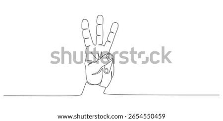 Continuous Line Drawing of Hand Showing three fingers together