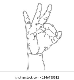 continuous line drawing of hand symbol okay Vector illustration