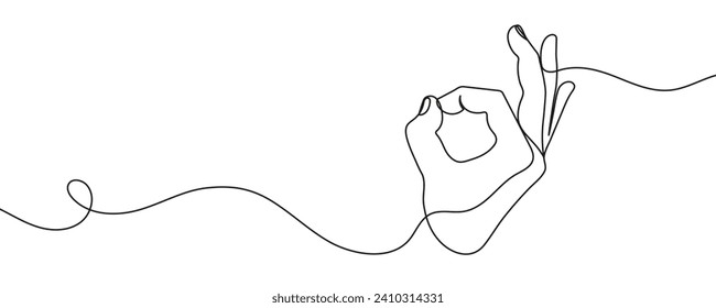 dibujo de línea continua de un símbolo de mano correcto. Ilustración del vector