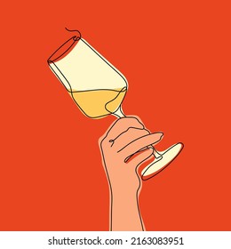 Dibujo continuo de la línea de mano que contiene vino. Color continuo un dibujo de línea. Perfecto como decoración de arte mural. Ilustración vectorial.