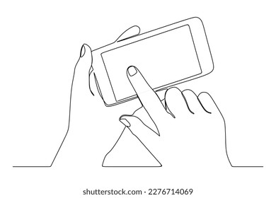 continuous line drawing of hand touching phone mobile screen