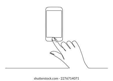 continuous line drawing of hand touching phone mobile screen