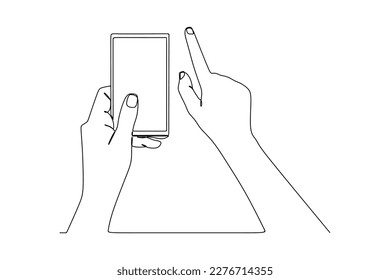 continuous line drawing of hand touching phone mobile screen