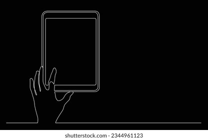 continuous line drawing of hand touching digital tablet