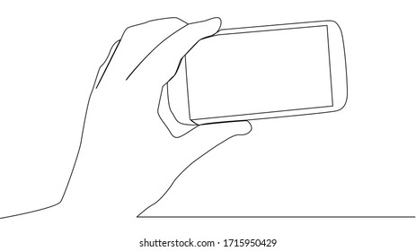 continuous line drawing of hand using social media mobile app on smart phone