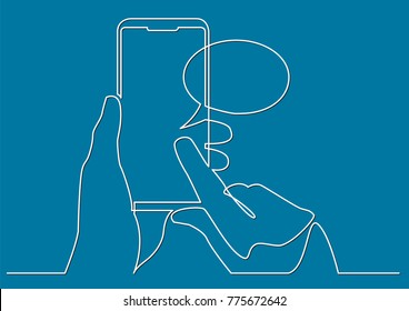 continuous line drawing of hand using social media mobile app on smart phone