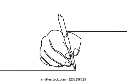 continuous line drawing of hand drawing a line . vector illustration for banner, poster, web, template, business card. Black thin line image of hands writing icon