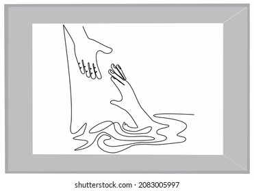 
continuous line drawing of hand in water asking for help. Failure and rescue concept