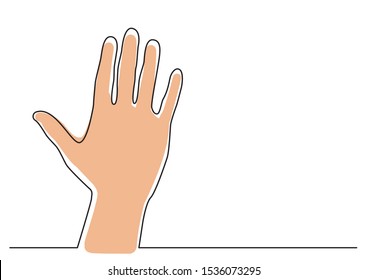 continuous line drawing of hand waving gesture
