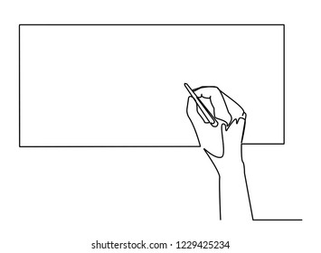 Continuous line, drawing of Hand writing messages on pape