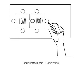 Continuous line, drawing of Hand writing messages on pape
Jigsaw Teamwork