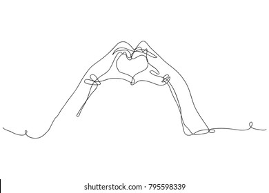 Continuous Line Drawing, Hand-made Heart Shape. The Day Of Love