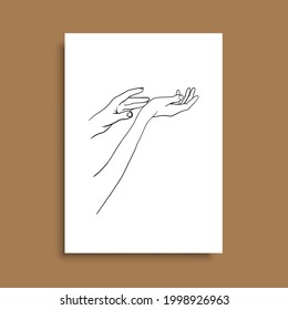 Continuous Line Drawing of Hands Couple Trendy Minimalist. Perfect for stationery design, social media, blogs, wall art, packaging design and also for other ideas. Vector EPS 10.