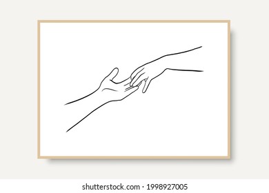 Continuous Line Drawing of Hands Couple Trendy Minimalist. Perfect for stationery design, social media, blogs, wall art, packaging design and also for other ideas. Vector EPS 10.