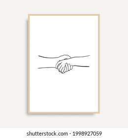 Continuous Line Drawing of Hands Couple Trendy Minimalist. Perfect for stationery design, social media, blogs, wall art, packaging design and also for other ideas. Vector EPS 10.
