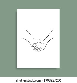 Continuous Line Drawing of Hands Couple Trendy Minimalist. Perfect for stationery design, social media, blogs, wall art, packaging design and also for other ideas. Vector EPS 10.