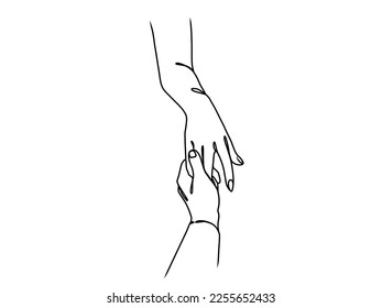 Continuous Line Drawing of Hands Couple Minimalist Illustration. Vector illustration.
