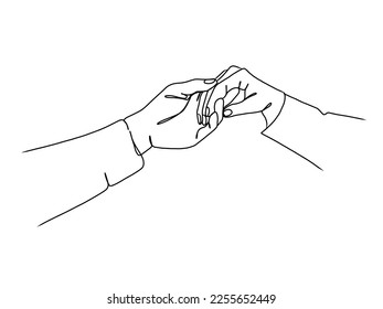 Continuous Line Drawing of Hands Couple Minimalist Illustration. Vector illustration.