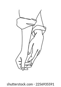 Continuous Line Drawing of Hands Couple Trendy Minimalist Illustration.	