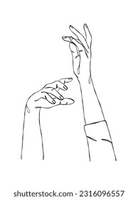 Continuous line drawing of hands couple trendy minimalist illustration. Vector illustration.