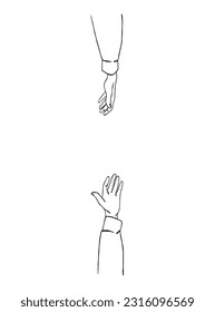 Continuous line drawing of hands couple trendy minimalist illustration. Vector illustration.
