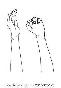 Continuous line drawing of hands couple trendy minimalist illustration. Vector illustration.