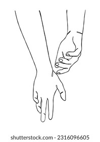 Continuous line drawing of hands couple trendy minimalist illustration. Vector illustration.