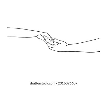 Continuous line drawing of hands couple trendy minimalist illustration. Vector illustration.