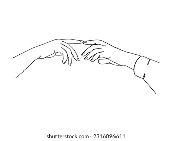 Continuous line drawing of hands couple trendy minimalist illustration. Vector illustration.