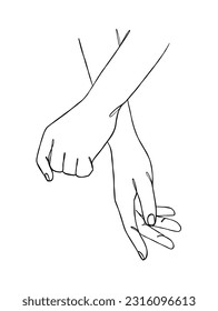 Continuous line drawing of hands couple trendy minimalist illustration. Vector illustration.