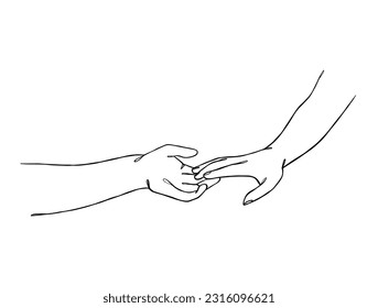 Continuous line drawing of hands couple trendy minimalist illustration. Vector illustration.