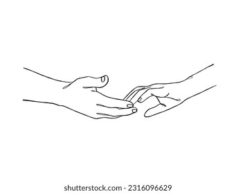 Continuous line drawing of hands couple trendy minimalist illustration. Vector illustration.