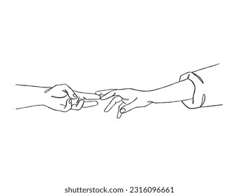 Continuous line drawing of hands couple trendy minimalist illustration. Vector illustration.