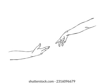 Continuous line drawing of hands couple trendy minimalist illustration. Vector illustration.