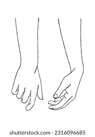 Continuous line drawing of hands couple trendy minimalist illustration. Vector illustration.