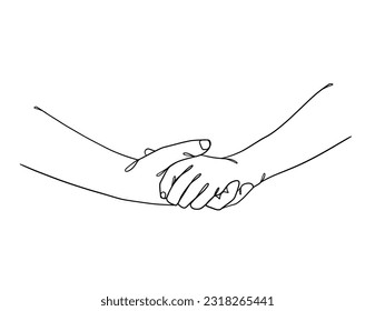 Continuous line drawing of hands couple trendy minimalist illustration. Vector illustration.
