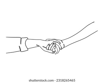 Continuous line drawing of hands couple trendy minimalist illustration. Vector illustration.