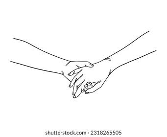 Continuous line drawing of hands couple trendy minimalist illustration. Vector illustration.