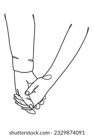 Continuous line drawing of hands couple trendy minimalist illustration. Vector illustration.
