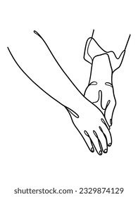 Continuous line drawing of hands couple trendy minimalist illustration. Vector illustration.