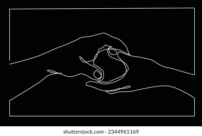 continuous line drawing of hands giving apple