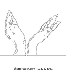 continuous line drawing of hands holding something vector illustration