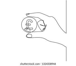 continuous line drawing of hands holding pound sterling . Pound sterling  icon, currency symbol, investment icon, banking sign, banking cash. vector