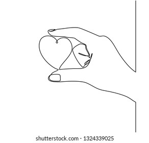 continuous line drawing of hands holding heart. Heart icon. vector