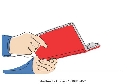 continuous line drawing of hands holding book