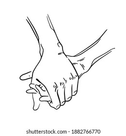 continuous line drawing of hands holding together