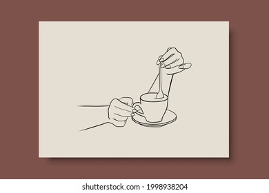 Continuous line drawing. Hands holding a cup of coffee. Perfect for stationery design, social media, blogs, wall art, decorating your home, packaging design and also for other ideas. Vector EPS 10.