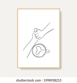 Continuous line drawing. Hands holding a cup of coffee. Perfect for stationery design, social media, blogs, wall art, decorating your home, packaging design and also for other ideas. Vector EPS 10.