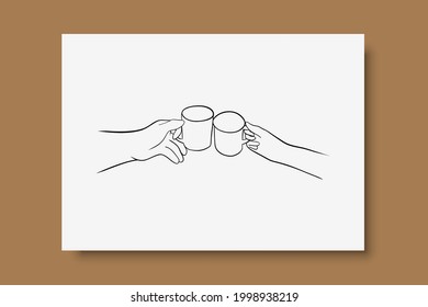 Continuous line drawing. Hands holding a cup of coffee. Perfect for stationery design, social media, blogs, wall art, decorating your home, packaging design and also for other ideas. Vector EPS 10.
