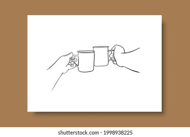 Continuous line drawing. Hands holding a cup of coffee. Perfect for stationery design, social media, blogs, wall art, decorating your home, packaging design and also for other ideas. Vector EPS 10.